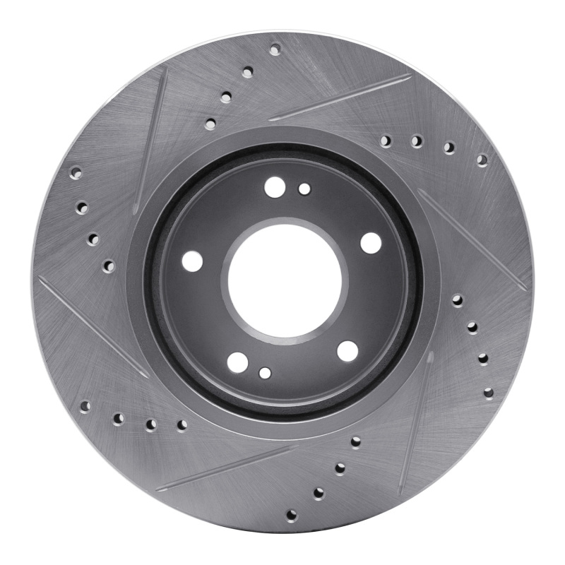 Hyundai Santa Fe Brake Rotor (1) - Front Right - R1 Concepts - Drilled & Slotted - Silver - `01-`06